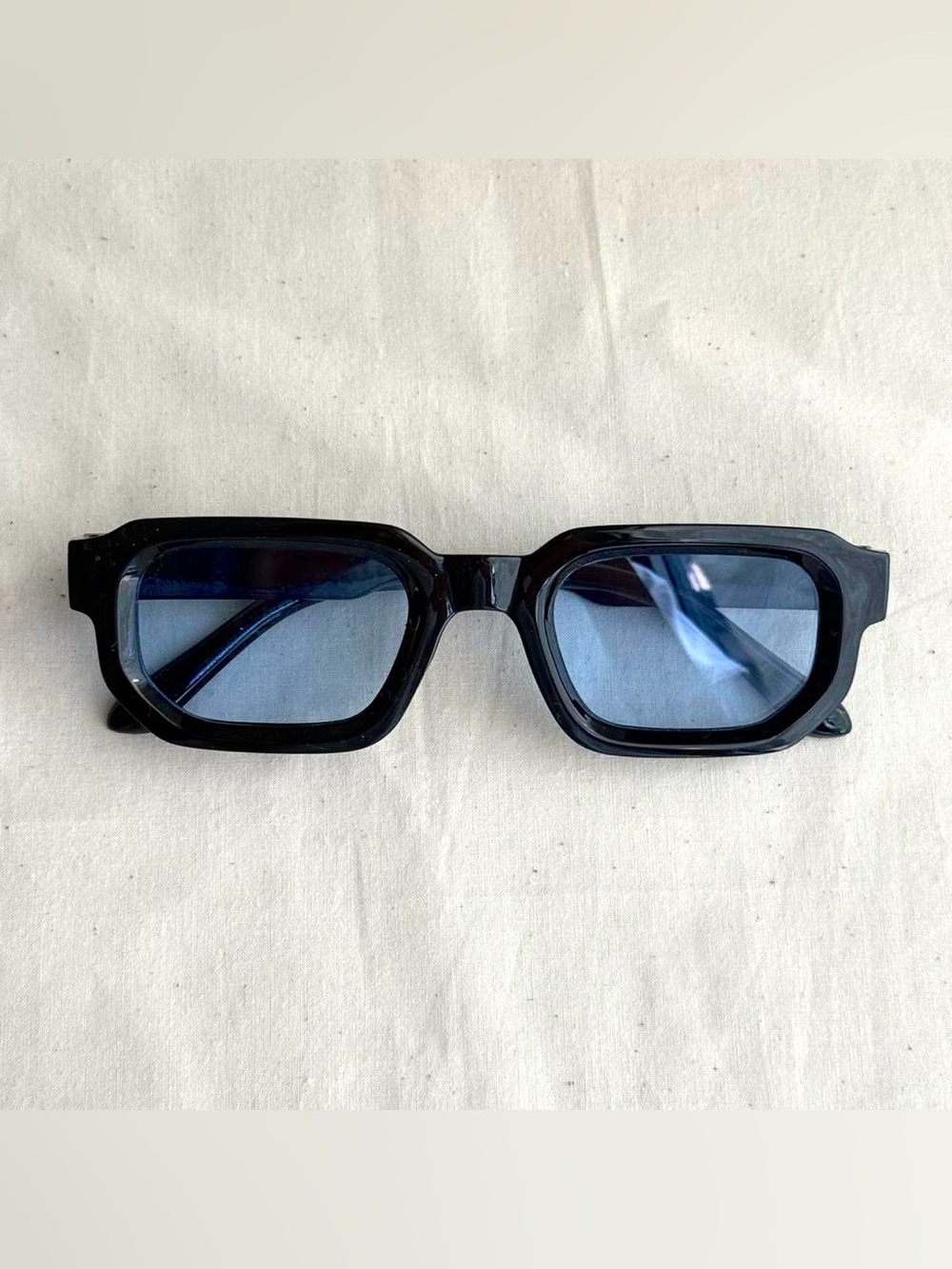 Women's Black Rectangle Sunglasses with Blue Tint
